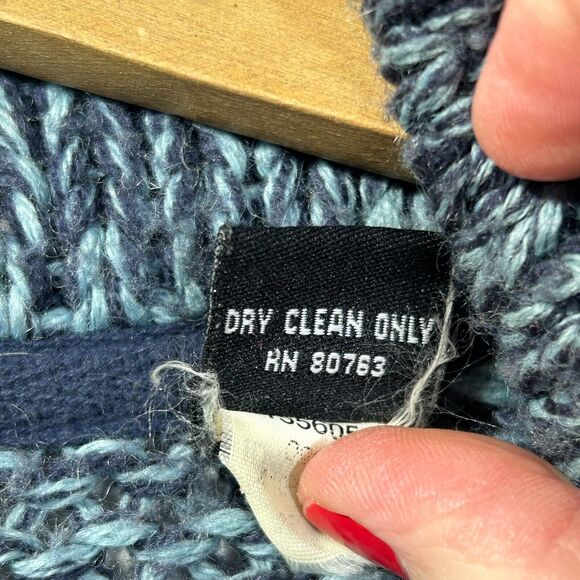 Moda International Cardigan Sweater M Marled Blue Wooden Toggle Buttons Wool - Picture 7 of 10